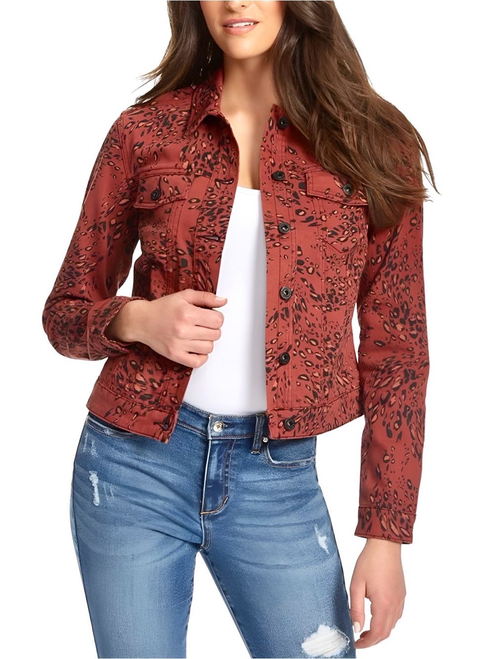Ella Moss Women's Printed Sable Swirl Red Cheetah Denim Jacket